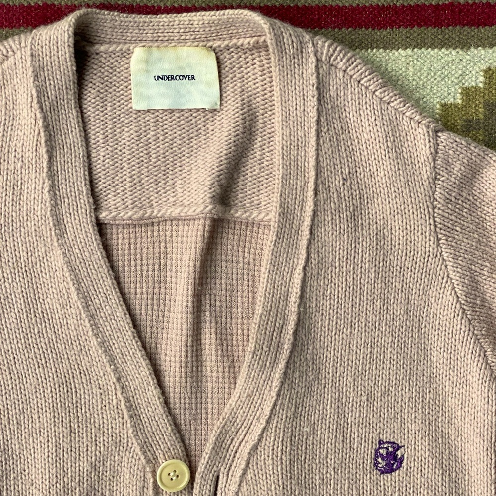 Undercover Japan Embroidered Cat Pink Wool Cashmere Long Cardigan Sweater Sz 1 S